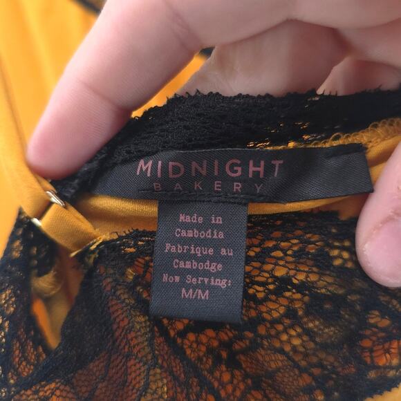 Midnight Bakery Y2K Lace Babydoll Mustard Marigold Slip Dress Mini Dress M - Picture 6 of 11